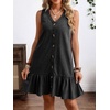 image:imageCHARTOU Women Ruffle Hem Denim Dress Summer Sleeveless Button Down Jean Vest Dress with PocketsBlack