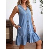 image:imageCHARTOU Women Ruffle Hem Denim Dress Summer Sleeveless Button Down Jean Vest Dress with PocketsBlue