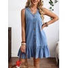 image:imageCHARTOU Women Ruffle Hem Denim Dress Summer Sleeveless Button Down Jean Vest Dress with PocketsBlue