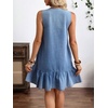 image:imageCHARTOU Women Ruffle Hem Denim Dress Summer Sleeveless Button Down Jean Vest Dress with PocketsBlue