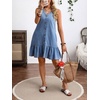 image:imageCHARTOU Women Ruffle Hem Denim Dress Summer Sleeveless Button Down Jean Vest Dress with PocketsBlue