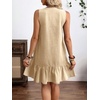 image:imageCHARTOU Women Ruffle Hem Denim Dress Summer Sleeveless Button Down Jean Vest Dress with PocketsKhaki