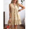 image:imageCHARTOU Women Ruffle Hem Denim Dress Summer Sleeveless Button Down Jean Vest Dress with PocketsKhaki