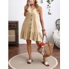 image:imageCHARTOU Women Ruffle Hem Denim Dress Summer Sleeveless Button Down Jean Vest Dress with PocketsKhaki