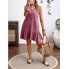 image:imageCHARTOU Women Ruffle Hem Denim Dress Summer Sleeveless Button Down Jean Vest Dress with PocketsRed
