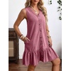 image:imageCHARTOU Women Ruffle Hem Denim Dress Summer Sleeveless Button Down Jean Vest Dress with PocketsRed