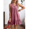 image:imageCHARTOU Women Ruffle Hem Denim Dress Summer Sleeveless Button Down Jean Vest Dress with PocketsRed