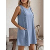 image:imageCHARTOU Women Sleeveless Short Shift Dress Summer Loose Tunic Cute Ruffle Trim Tank Dress with PocketsBlue