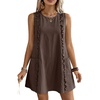 image:imageCHARTOU Women Sleeveless Short Shift Dress Summer Loose Tunic Cute Ruffle Trim Tank Dress with PocketsBrown