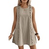 image:imageCHARTOU Women Sleeveless Short Shift Dress Summer Loose Tunic Cute Ruffle Trim Tank Dress with PocketsKhaki