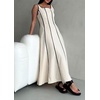 image:imageCHARTOU Women Strap Contrast Trim Linen Tank Long Dress Elegant Zip Up Back Smocked Party Flowy DressApricot