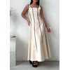 image:imageCHARTOU Women Strap Contrast Trim Linen Tank Long Dress Elegant Zip Up Back Smocked Party Flowy DressApricot