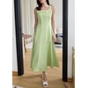 image:imageCHARTOU Women Strap Contrast Trim Linen Tank Long Dress Elegant Zip Up Back Smocked Party Flowy DressGreen