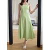 image:imageCHARTOU Women Strap Contrast Trim Linen Tank Long Dress Elegant Zip Up Back Smocked Party Flowy DressGreen