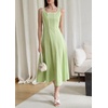 image:imageCHARTOU Women Strap Contrast Trim Linen Tank Long Dress Elegant Zip Up Back Smocked Party Flowy DressGreen
