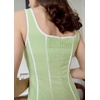 image:imageCHARTOU Women Strap Contrast Trim Linen Tank Long Dress Elegant Zip Up Back Smocked Party Flowy DressGreen