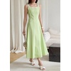 image:imageCHARTOU Women Strap Contrast Trim Linen Tank Long Dress Elegant Zip Up Back Smocked Party Flowy DressGreen