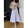image:imageCHARTOU Women Strap Contrast Trim Linen Tank Long Dress Elegant Zip Up Back Smocked Party Flowy DressPurple