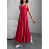 image:imageCHARTOU Women Strap Contrast Trim Linen Tank Long Dress Elegant Zip Up Back Smocked Party Flowy DressRed
