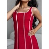 image:imageCHARTOU Women Strap Contrast Trim Linen Tank Long Dress Elegant Zip Up Back Smocked Party Flowy DressRed