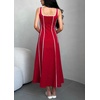 image:imageCHARTOU Women Strap Contrast Trim Linen Tank Long Dress Elegant Zip Up Back Smocked Party Flowy DressRed