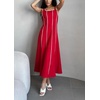 image:imageCHARTOU Women Strap Contrast Trim Linen Tank Long Dress Elegant Zip Up Back Smocked Party Flowy DressRed