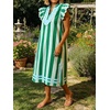 image:imageCHARTOU Women Striped Shift Midi Long Dress Summer Casual Flutter Sleeve Side Slit Vacation SundressGreen