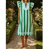 image:imageCHARTOU Women Striped Shift Midi Long Dress Summer Casual Flutter Sleeve Side Slit Vacation SundressGreen