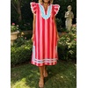 image:imageCHARTOU Women Striped Shift Midi Long Dress Summer Casual Flutter Sleeve Side Slit Vacation SundressRed