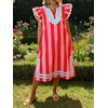 image:imageCHARTOU Women Striped Shift Midi Long Dress Summer Casual Flutter Sleeve Side Slit Vacation SundressRed