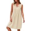 image:imageCHARTOU Women Summer Bow Tie Front Pleated Mini Babydoll Dress Crewneck Casual Sleeveless Short Dress PocketsApricot