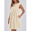 image:imageCHARTOU Women Summer Bow Tie Front Pleated Mini Babydoll Dress Crewneck Casual Sleeveless Short Dress PocketsApricot