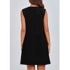 image:imageCHARTOU Women Summer Bow Tie Front Pleated Mini Babydoll Dress Crewneck Casual Sleeveless Short Dress PocketsBlack