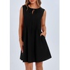 image:imageCHARTOU Women Summer Bow Tie Front Pleated Mini Babydoll Dress Crewneck Casual Sleeveless Short Dress PocketsBlack