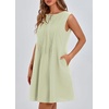 image:imageCHARTOU Women Summer Bow Tie Front Pleated Mini Babydoll Dress Crewneck Casual Sleeveless Short Dress PocketsMint Green