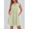 image:imageCHARTOU Women Summer Bow Tie Front Pleated Mini Babydoll Dress Crewneck Casual Sleeveless Short Dress PocketsMint Green