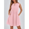 image:imageCHARTOU Women Summer Bow Tie Front Pleated Mini Babydoll Dress Crewneck Casual Sleeveless Short Dress PocketsPink