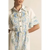 image:imageCHARTOU Women Summer Cotton Linen Mini Dress Short Sleeve Buttoned Paisley Boho Vacation Sundress with BeltBlue