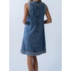 image:imageCHARTOU Women Summer Fringed Denim Midi Dress Crewneck Sleeveless Back Zip Shift Jean Dress with PocketsBlue
