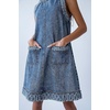 image:imageCHARTOU Women Summer Fringed Denim Midi Dress Crewneck Sleeveless Back Zip Shift Jean Dress with PocketsBlue