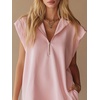 image:imageCHARTOU Women Summer Half Zip Mini Dress Ruffle Tunic Sporty Cap Sleeve Collared Sweatshirt Dress with PocketsPink