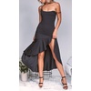 image:imageCHARTOU Womens Stretchy Spaghetti Straps High Slit Irregular Ruffled Bodycon Midi Long Mermaid DressBlack