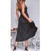 image:imageCHARTOU Womens Stretchy Spaghetti Straps High Slit Irregular Ruffled Bodycon Midi Long Mermaid DressBlack