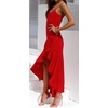 image:imageCHARTOU Womens Stretchy Spaghetti Straps High Slit Irregular Ruffled Bodycon Midi Long Mermaid DressRed