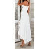 image:imageCHARTOU Womens Stretchy Spaghetti Straps High Slit Irregular Ruffled Bodycon Midi Long Mermaid DressWhite