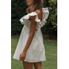 image:imageCHARTOU Womens Summer Cotton Ruffle Sleeve Short Dress Sexy V Neck Backless Puffy Pleated Babydoll DressWhite