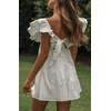 image:imageCHARTOU Womens Summer Cotton Ruffle Sleeve Short Dress Sexy V Neck Backless Puffy Pleated Babydoll DressWhite
