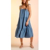 image:imageCHARTOU Womens Summer Spaghetti Straps Dress Cotton Linen Cinched Flowy Midi SundressBlue