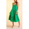 image:imageCHARTOU Womens Summer Spaghetti Straps Dress Cotton Linen Cinched Flowy Midi SundressGreen