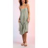 image:imageCHARTOU Womens Summer Spaghetti Straps Dress Cotton Linen Cinched Flowy Midi SundressPea Green